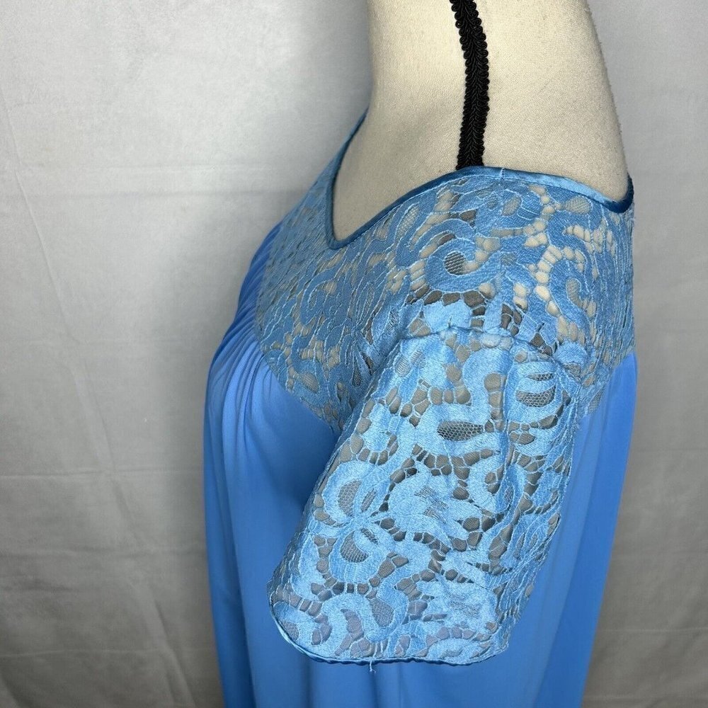 Vanity Fair Vintage Nightgown Blue Silky Nylon Lace Top Gown Sz 38 (M) USA Vtg - Picture 7 of 10